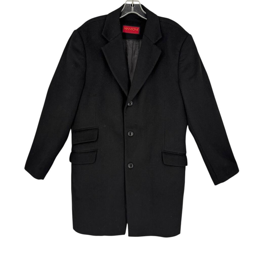 Mantoni Wool Cashmere Blend Mens Overcoat Size 40 Regular Italy Black Classic